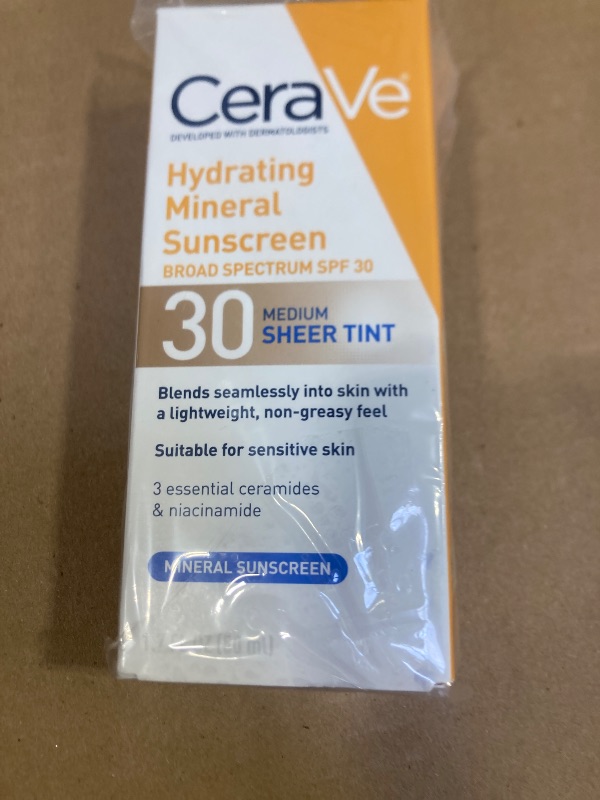 Photo 1 of CeraVe Hydrating Mineral Sunscreen SPF 30 with Sheer Tint, Tinted Mineral Sunscreen with Zinc Oxide & Titanium Dioxide, Blends Seamlessly For Healthy Glow, Medium, 1.7 Fluid Ounce