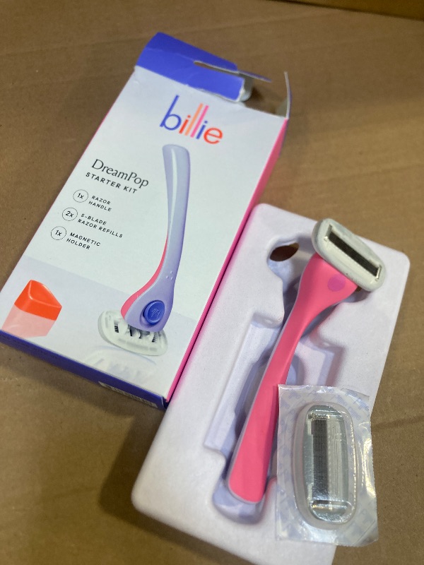 Photo 1 of Billie DreamPop Starter Kit 1x Razor Handle + 2x 5-Blade Refills and Magnetic Holder, Purple