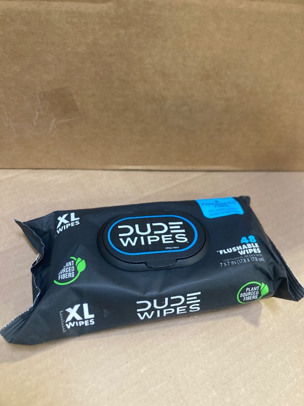 Photo 1 of exp date 12/2026- DUDE Wipes Flushable Wipes - 1 Pack, 48 Wipes - Unscented Extra-Large Wet Wipes with Vitamin-E & Aloe for at-Home Use - Septic and Sewer Safe