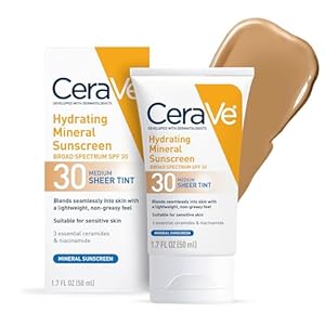 Photo 1 of CeraVe Hydrating Mineral Sunscreen SPF 30 with Sheer Tint, Tinted Mineral Sunscreen with Zinc Oxide & Titanium Dioxide, Blends Seamlessly For Healthy Glow, Medium, 1.7 Fluid Ounce