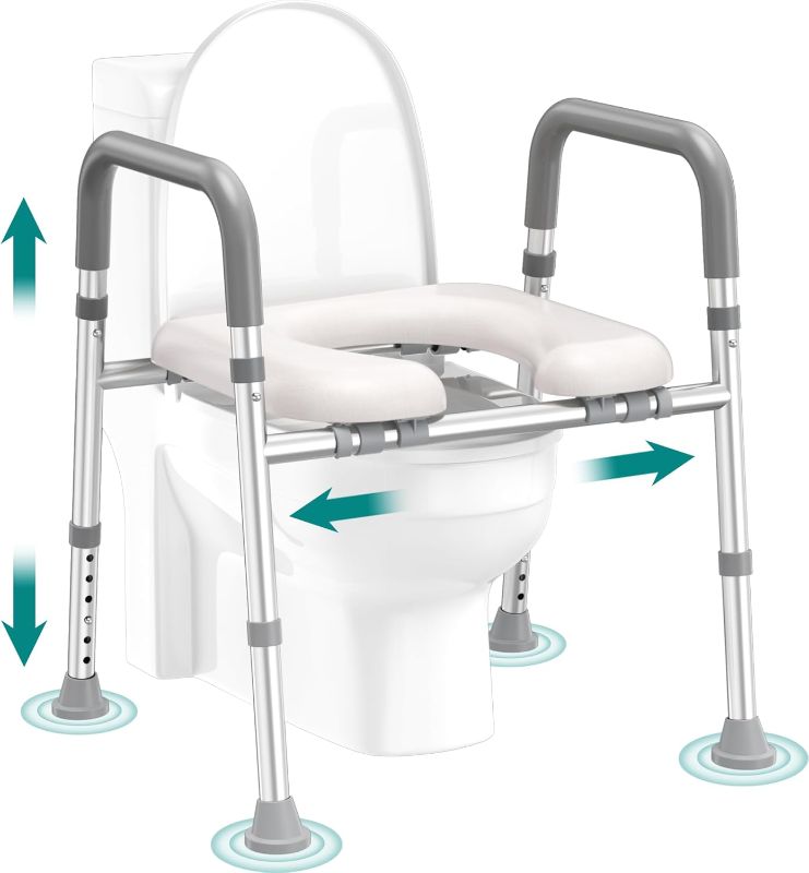 Photo 1 of  Toilet Seat Risers for Seniors, FSA HSA Eligible Raised Toilet Seat with Handles, Adjustable Height & Width, Cozy Padded 400lb Elevated Toilet Seat, Fit Any Toilet 