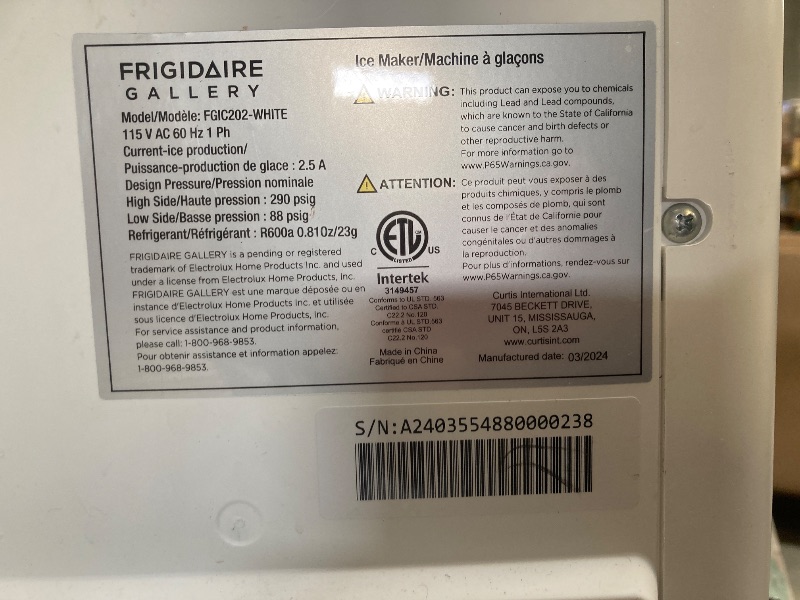 Photo 1 of FRIGIDAIRE Gallery Countertop Crunchy Chewable Nugget Ice Maker, 44lbs per Day, Auto Self Cleaning, 2.0 Gen