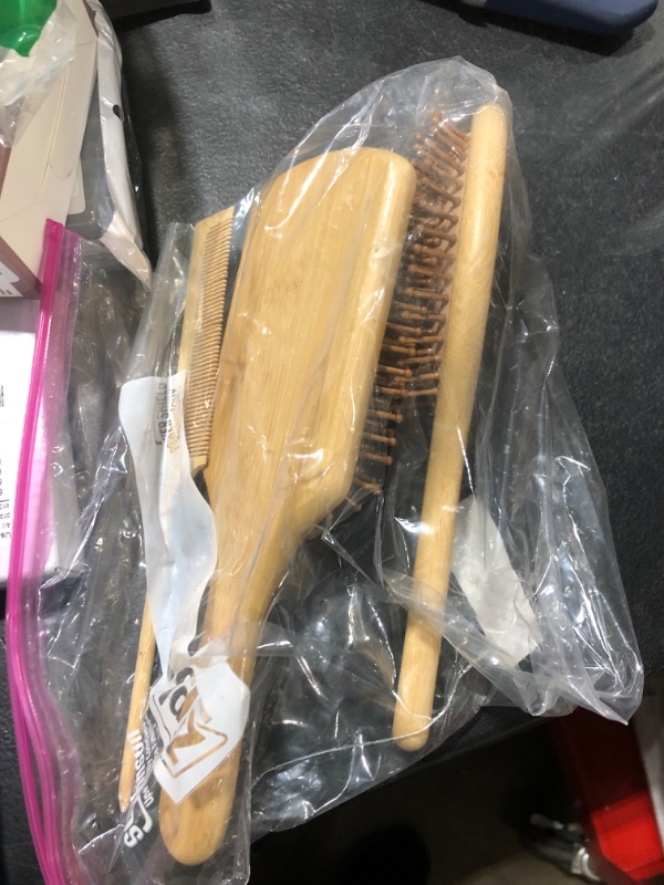 Photo 1 of 3PCS Bamboo Hair Brush Set,Natural Wooden Brush for Women, madam, Paddle Detangling Brush for Dry/Curly/Thick/Thin/Straight Hair