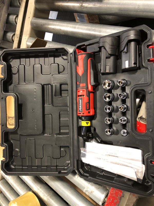 Photo 3 of ***CHARGER MISSING***
AVID POWER Cordless Electric Ratchet Wrench 3/8", 44.2 Ft-lbs 12V Power Ratchet Wrench Kit w/Two 2.0Ah Batteries, 1-Hour Fast Charger, Variable Speed and 10 Sockets