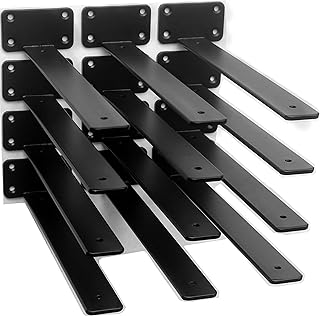 Photo 1 of ***USED** 9 Pack - 12 inch Black Hidden L Shelf Bracket (1/5 Inch Thicked) Iron Shelf Brackets, Metal Shelf Bracket, Industrial Shelf Bracket, Modern