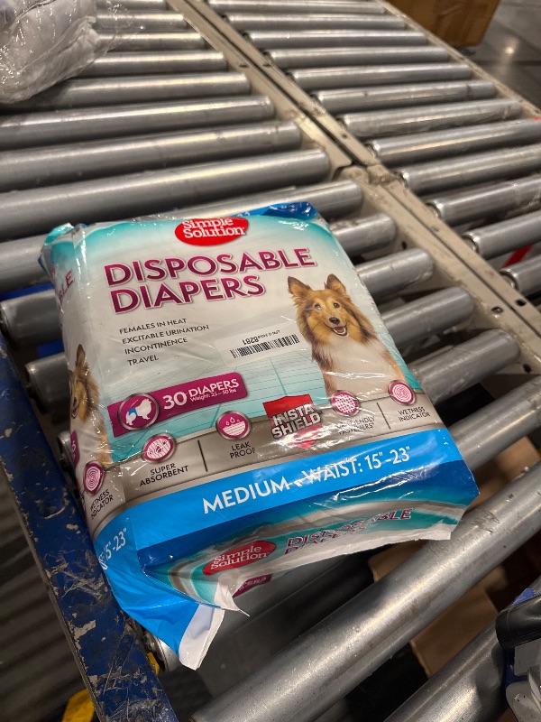 Photo 2 of ***USED***
Simple Solution Disposable Dog Diapers for Female Dogs, True Fit, Absorbent, Leak Proof with Wetness Indicator, Puppy & Doggie Period Pad and Pee Diaper, For Medium Pets, 15-23 Inch Waist, 30 Count 30 Count Medium