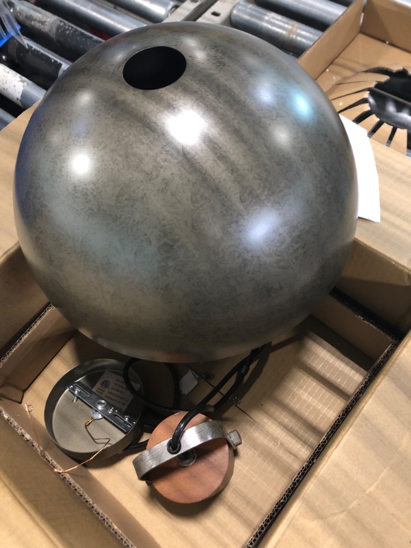 Photo 3 of **USED***ELYONA Industrial Pendant Light Fixtures,12" Rubber Wood Dome Hanging Lamp, Grey Metal Shade,Adjustable Rustic Island Light for Kitchen Sink Farmhouse Dining Room Living Room Hallway, Antique Silver