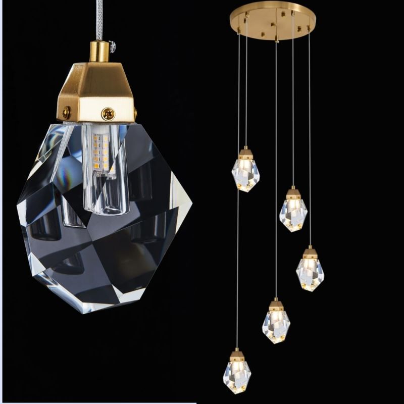 Photo 1 of ***Stock photo shows a different color, actual color is black***  5-Light Modern Crystal Chandelier Dimmable Pendant Light Fixture with Black Teardrop Design Diamond Pendant Lighting for Kitchen Island, Dining Room, Hallway, Bathroom