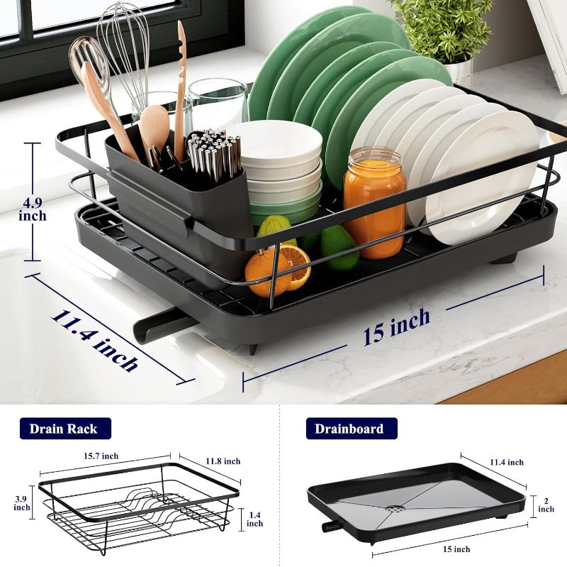 Photo 1 of ***USED***Kitsure Dish Drying Rack- Space-Saving Dish Rack, Dish Racks for Kitchen Counter, Stainless Steel Kitchen Drying Rack with a Cutlery Holder,12''W x 15''L, Black
