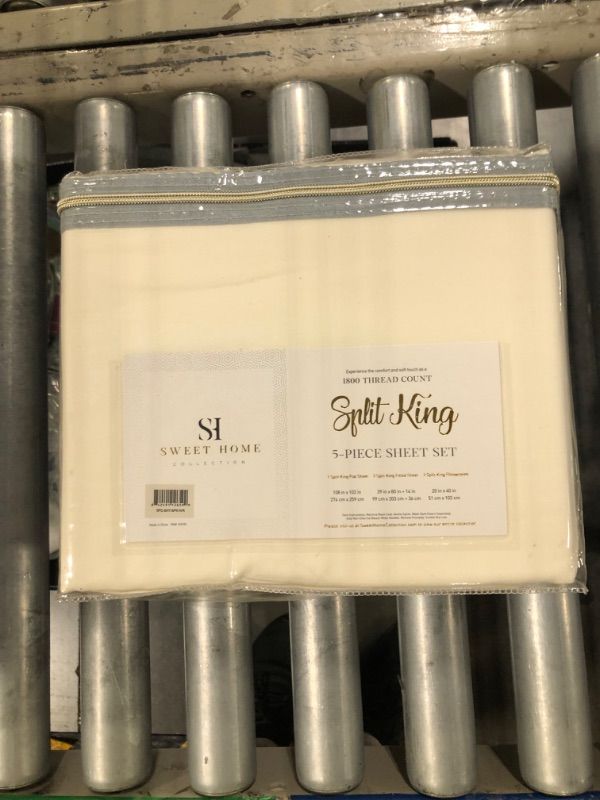 Photo 2 of ***USED**Split King Sheets - Breathable Luxury Sheets with Full Elastic & Secure Corner Straps Built In - 1800 Supreme Collection Extra Soft Deep Pocket Bedding Set, Sheet Set, Split King Size, Ivory