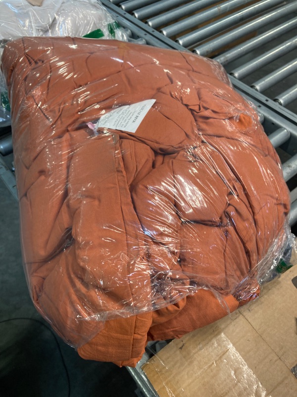 Photo 2 of ***AS IS / NO RETURNS -  FINAL SALE**
 Burnt Orange Comforter Full Size Set - 7 Pieces Terracotta Bed in a Bag Full Beddding Comforter Sets, Plain Lightweight Bed Set with Comforter, Sheets, Pillowcases & Shams