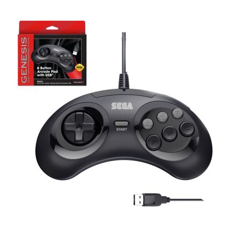 Photo 1 of ***USED***SEGA Genesis 6 Button Arcade Pad with USB - Gamepad - 6 Buttons - Wired - Black - for Sega Genesis Sony PlayStation 3
