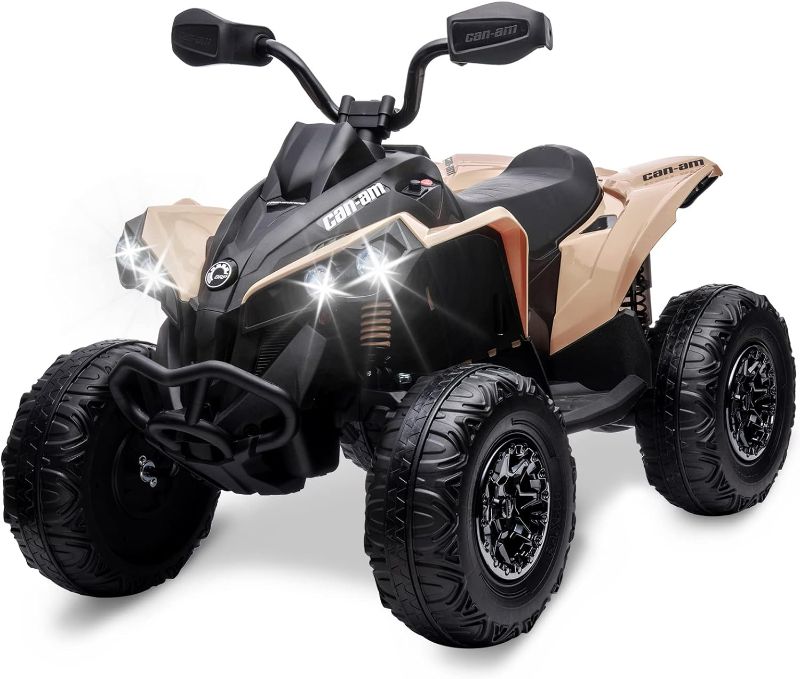 Photo 1 of 12V Kids ATV, Ride on Toy Car Bombardier Licensed BRP Can-am 4 Wheeler Quad Electric Vehicle, w/LED Lights, Full Metal Suspensions, Bluetooth, Music, USB, Treaded Tires, Khaki