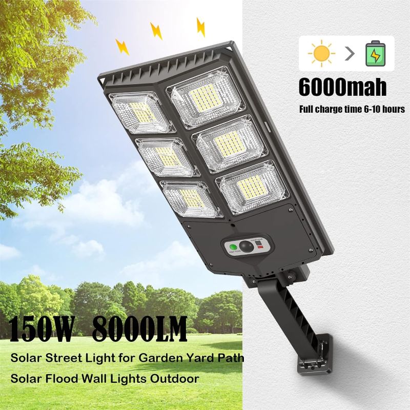 Photo 1 of 150W Solar Lights Outdoor Waterproof, 8000LM LED Solar Flood Lights Outdoor Motion Sensor with Remote, 3 Modes Solar Lights for Outside Yard, Garden, Path & Parking Lot (1PC)