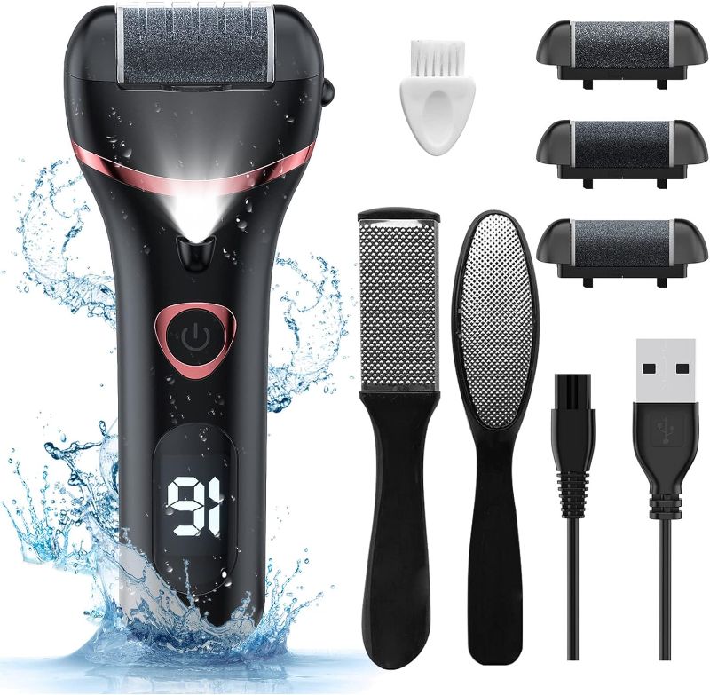 Photo 1 of *** Missing pedicure brush*** Electric Foot Callus Remover, Rechargeable Portable Electronic Foot File Pedicure Kits, Waterproof Foot Scrubber File, Professional Pedicure Tools, Foot Care for Dead Skin Ideal Gift, 3 Rollers