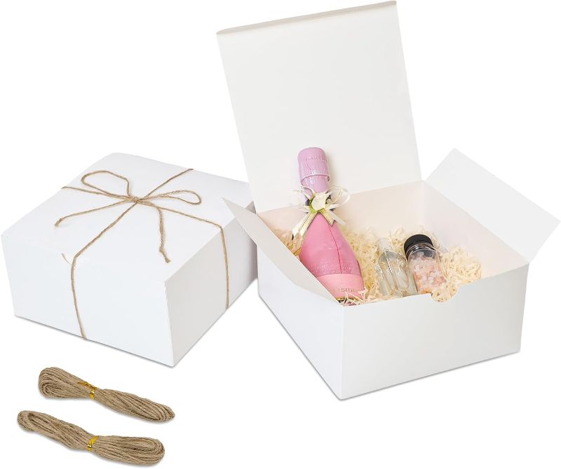 Photo 1 of 10 PCS Gift Boxes with Lids, 10.6x7.8x3.1 Inch Kraft Paper Gift Box, White with Ribbon, Bridesmaid Proposal Box for Wedding, Packaging, Present, Birthday, Cupcake
