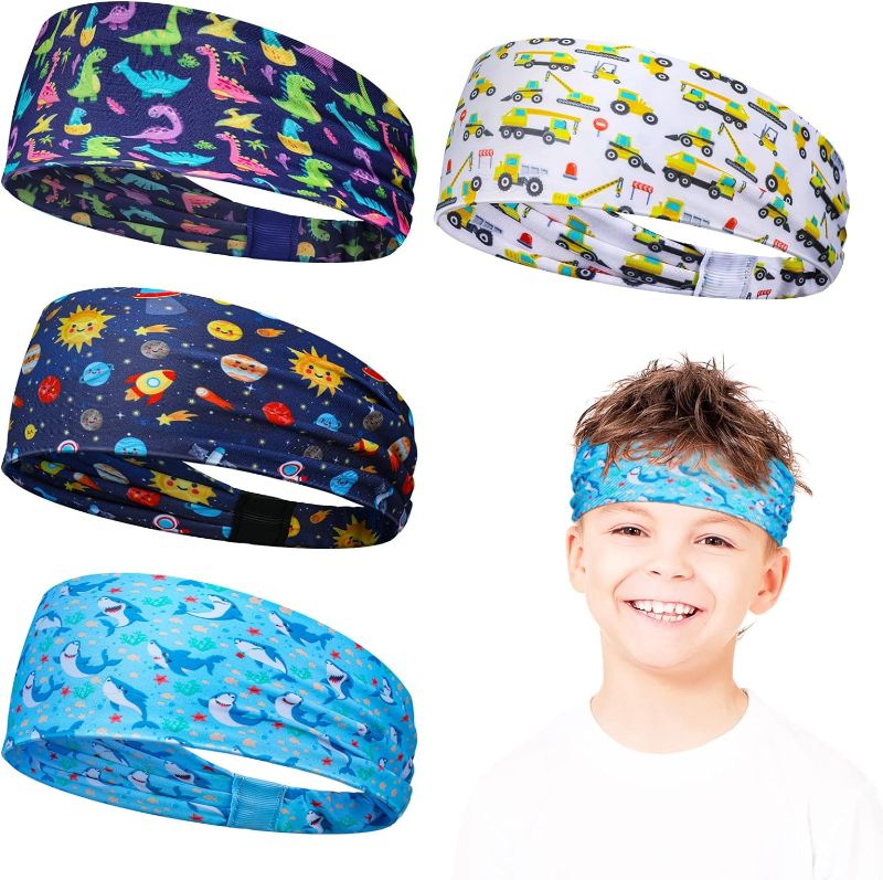 Photo 1 of 4 Pack Boys Sports Headbands Kids Athletic Sweatbands Sports Breathable Headbands for Boys Non Slip Headband Boys Hair Band Elastic Hairband for Girls Kids Workout Gym Running Exercise ***stock photo similar item***
