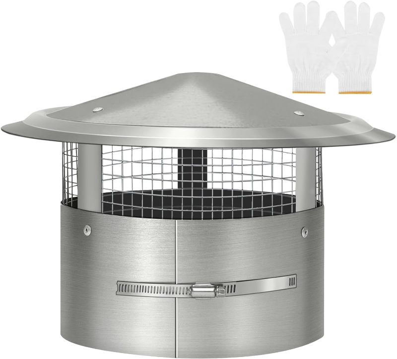 Photo 1 of  Round Chimney Cap, Tapered Top Chimney Cap with Screen, 8 Inch Chimney Cap with Fastening Device with Screen, Stovepipe Finial, stainless steel
