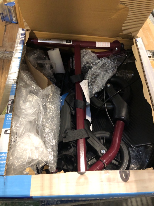 Photo 3 of ***USED***FOR PARTS ONLY**SOLD AS IS NO RETURNS***ALL SALES ARE FINAL*** Medline Rollator Walker with Seat, Steel Rolling Walker with 6-inch Wheels Supports up to 350 lbs, Medical Walker, Burgundy