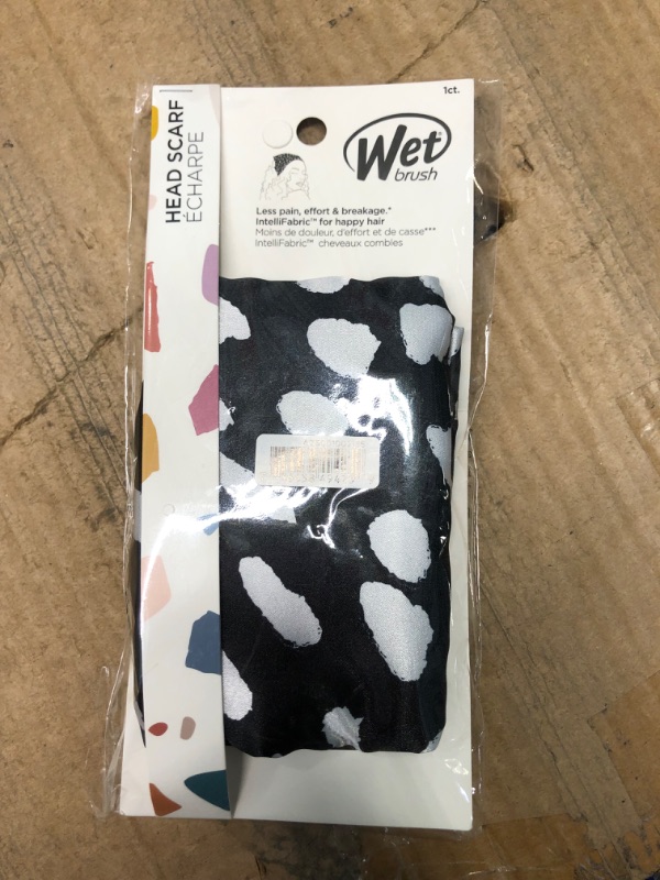 Photo 2 of ****USED** Wet Brush Head Scarf - Black & White - Headwrap with IntelliFabric is Gentle On The Hair While Staying In Place, Large Size Allows for Versatile Styling - Lightweight Head Covering for Women Head Scarf Black & White Large