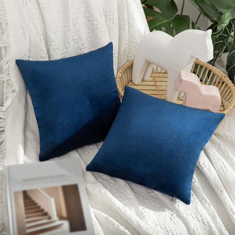 Photo 1 of ****USED*** MIULEE Pack of 2 Velvet Pillow Covers Decorative Square Pillowcase Soft Solid Cushion Case for Spring Sofa Bedroom Car 12x12 Inch Dark Blue