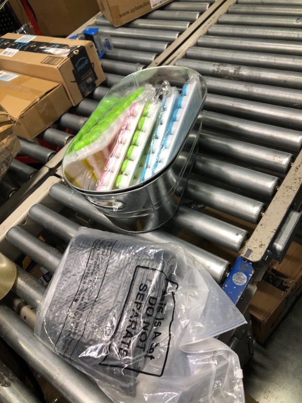 Photo 2 of ******Sale for parts only no returns*****
 2 Pcs 4.5 Gallon Galvanized Beverage Tub with 8 Pcs Silicone Ice Cube Tray 2 Pcs PVC Bar Spill Mat 2 Pcs Tongs and 2 Pcs Scoop Ice Buckets for Parties Coffee Cocktail