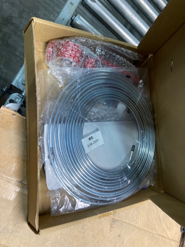 Photo 3 of ****** NO RETURNS SALE FOR PARTS ONLY*****
 26Pack 3/16" Brake line kit include 25FT Zinc-plated brake lines with fitting(16pcs Fittings,2pcs Union+4pcs Nut) brake line bender/Single flare tool/cutter 3/16" Brake line flaring tool kit 3/16" Silver