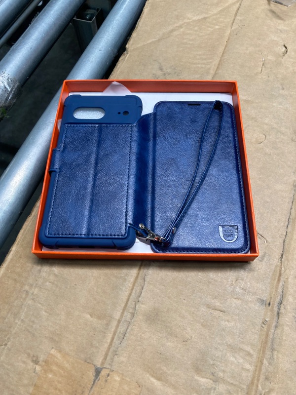 Photo 2 of ****NO RETURNS FINAL SALES***
VANAVAGY Compatible for Google Pixel 7 Wallet Case,RFID Block Flip Leather Phone Cover with Wrist Supports Wireless Charging with Credit Card Holder and Glass Screen Protector,Navy Blue