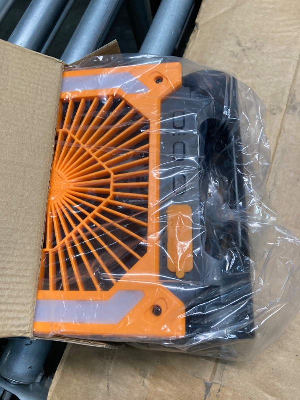 Photo 3 of ****NO RETURNS FINAL SALES***
20000mAh Solar Battery Operated Fan for Camping, 3 Speeds Folding Timable Rechargeable Desk Fan with LED & SOS Strobe Light, Hangable USB Charger Port Camping Fan Power Bank for Home Office Travel Orange 20000mAh