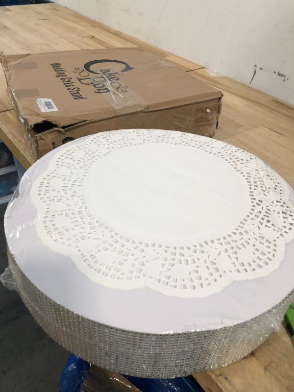 Photo 5 of ***DAMAGED***
 16" Cake Stand Silver Cake Stands, Sturdy Lightweight Polystyrene Foam Wedding Cake Stand with Faux Rhinestones for Cakes and Pastries - Cake Stands for Party