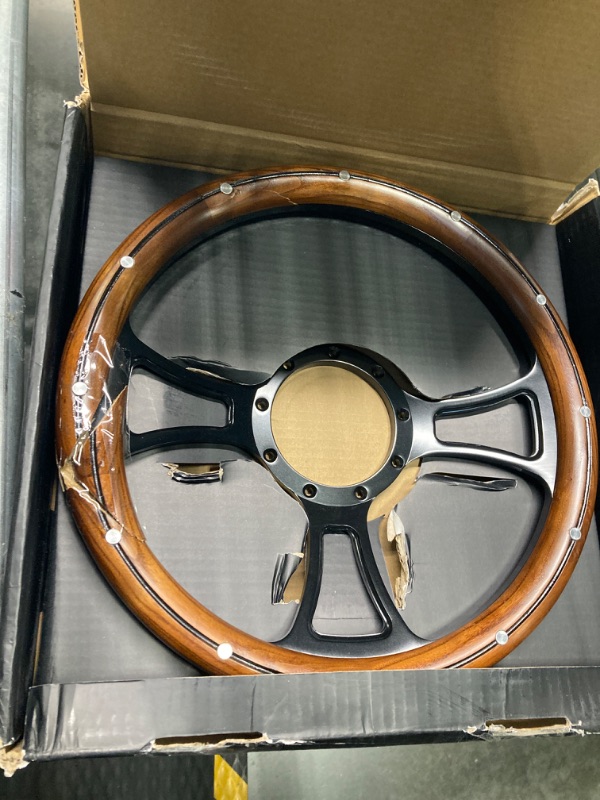 Photo 2 of 14" X2 '' Billet GM Car Steering Wheel Half Wrapped, Wooden Classic Steering Wheel, Fits Most 1967-94 GM Cars