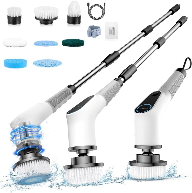 Photo 1 of ****USED*** Electric Spin Scrubber, Cordless Cleaning Brush, Shower Scrubber with 8 Replaceable Brush Head, Power Cleaning Brush with Extension Handle, 2 Adjustable Speed, for Bathtub Grout Tile Floor