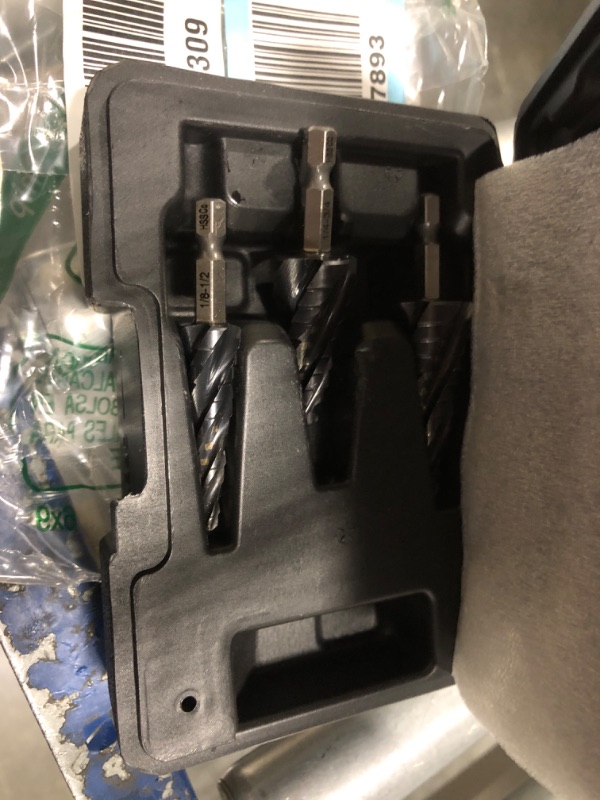 Photo 2 of 3-pc Step Drill Bit Set for Metal Wood 1/8"-7/8", 4-Spiral Flutes, M35 HSS Cobalt Unibits, 1/4" Hex Shank, Al-Ti-N Coated Drill Bits for 19 SAE Size Holes in Steel Aluminum Wood Plastic