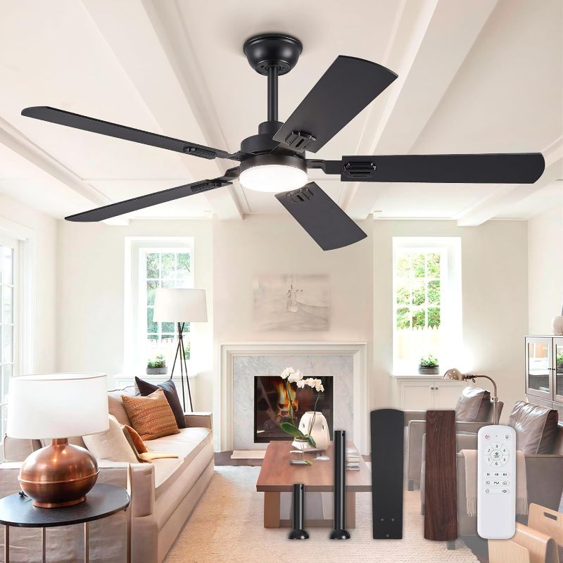 Photo 1 of  52" Ceiling Fan with Lights, Black Modern Ceiling Fan with Remote, Farmhouse Indoor Ceiling Fan with Dual Finish Blades, Quiet & Strong Motor, Bright LED Light.