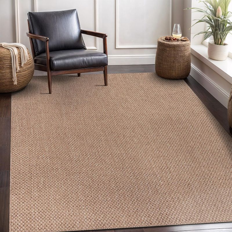 Photo 1 of  Indoor Outdoor Natural Color Farmhouse Area Rugs for Living Room Patio and Kitchen Rug, Solid Boho Woven Design, Easy-Cleaning, Washable Outside Carpet Alfombras (5 x 7)