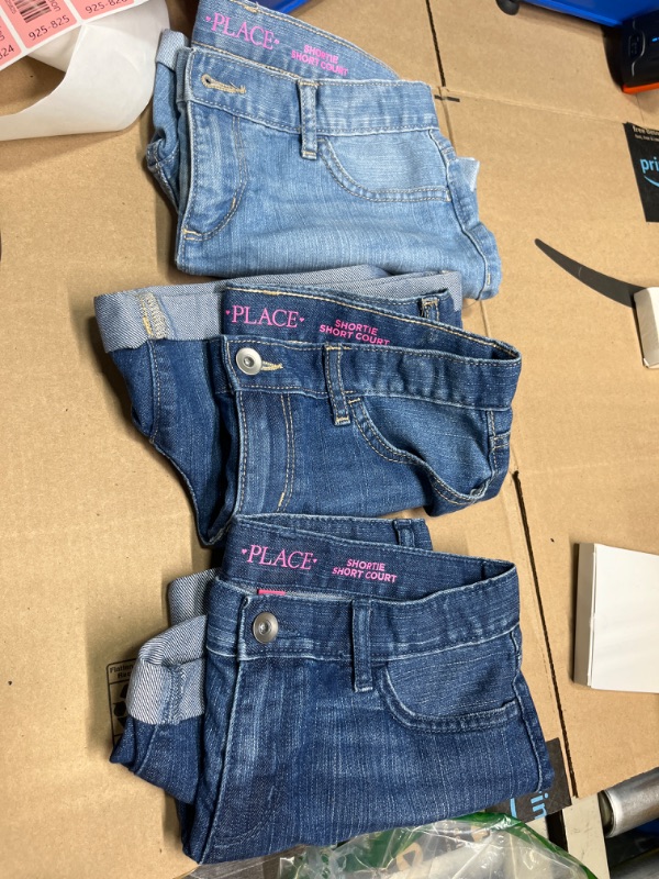 Photo 2 of ***USED***The Children's Place Girls Roll Cuff Denim Shortie 12 Denim 3-pack 3