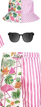 Photo 1 of **2Pcs Men's Hawaiian  Short Flamingo Casual Button Down Summer Beach Outfit with Bucket Hat  3X-Large Flamingo
***ONLY SHORTS AND HAT INCLUDED**
GLASSES NOT INCLUDED