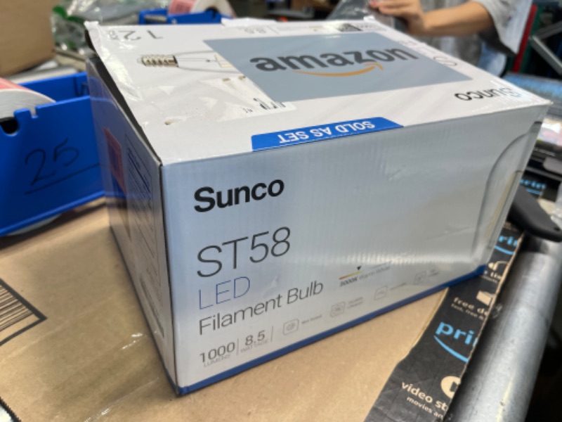 View 2 of Sunco Lighting 12 Pack Vintage LED Edison Bulbs, 75W Equivalent 8.5W, 1000 LM, Dimmable ST58 Filament, 3000K Warm White, E26 Medium Base, Clear Glass Light Bulbs 3000k Warm White 12 Pack (Pack of 1)