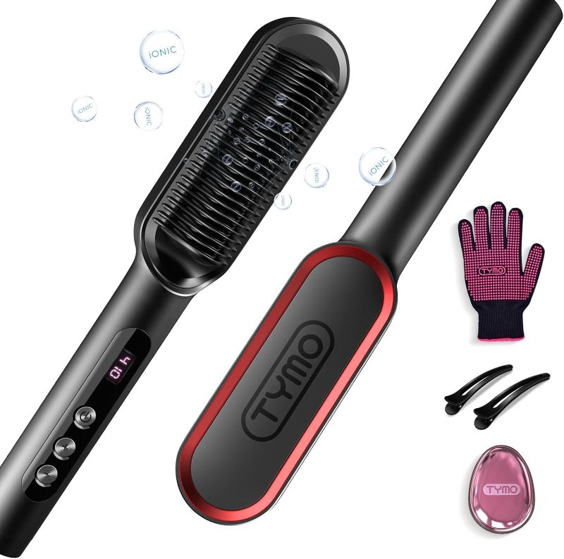 Photo 1 of  Ionic Hair Straightener Brush - Straightening Comb with Negative Ions for Women, Titanium Coating, 9 Temp Settings & LED Display, Dual Voltage, Professional Styling Tools