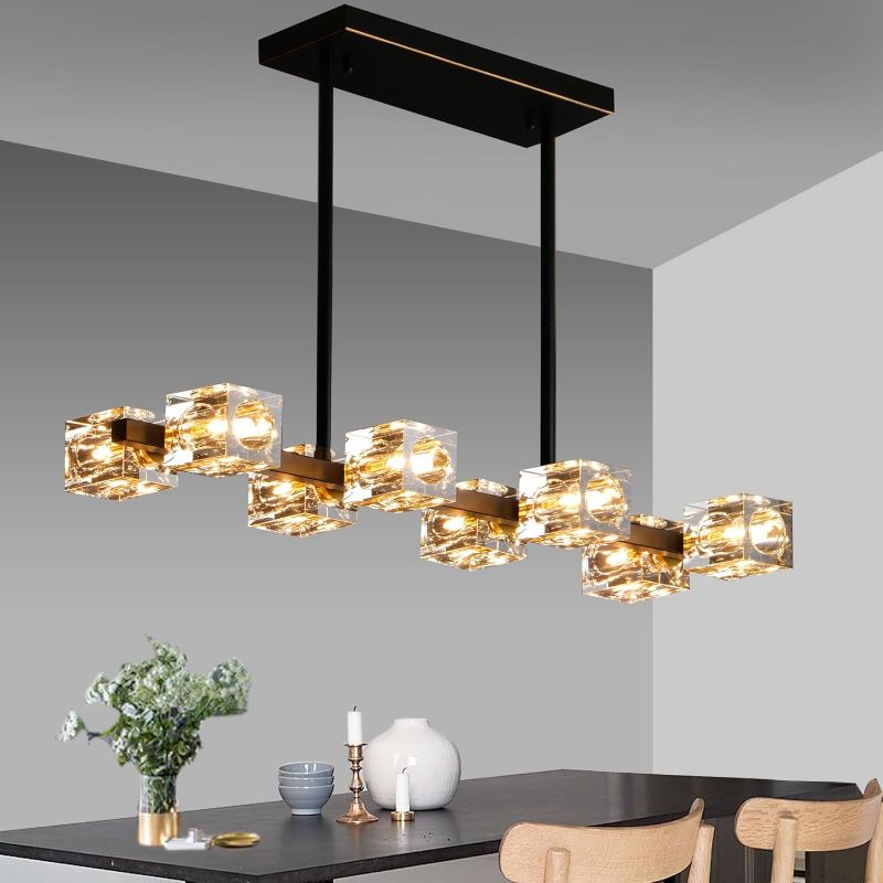 Photo 1 of 8 Light Modern Crystal Dining Room Chandelier Over Table,Black,Adjustable Height