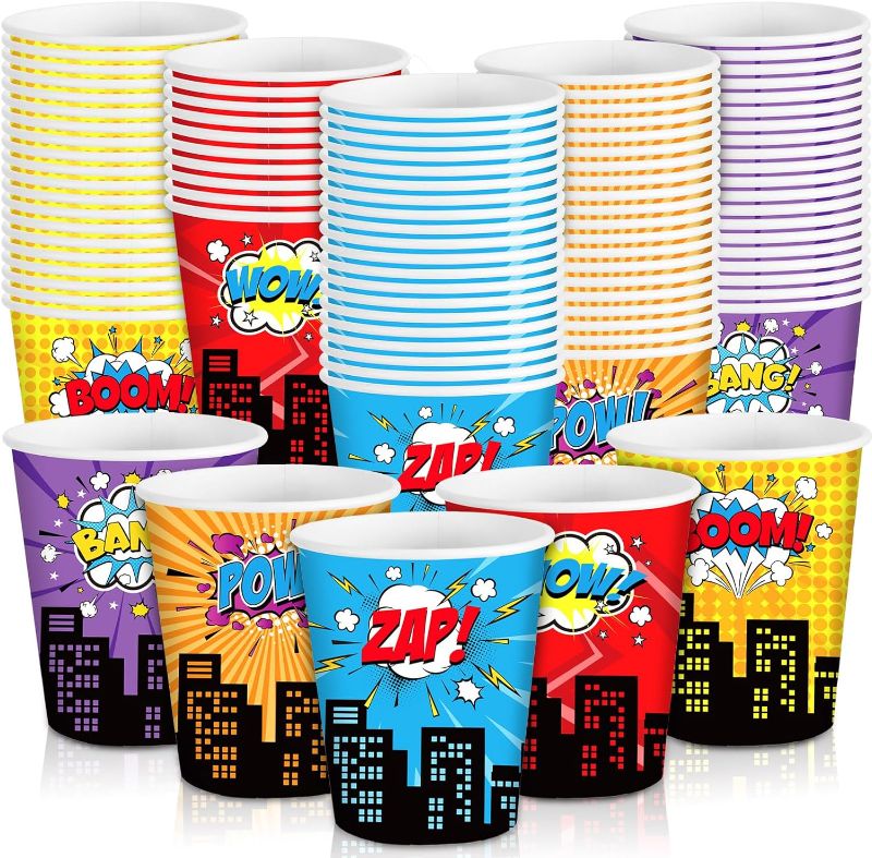 Photo 1 of 100 Pcs 9 oz Cups Disposable Party Supplies Paper Cups Colorful Fun Drinking Cups for Kids Birthday Party Favor Decorations (Hero)