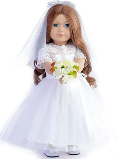 Photo 1 of 18 Inches American Doll Clothes First Communion Gorgeous White Wedding Dress Veil Bouquet Sets Fit 18 Inches Dolls