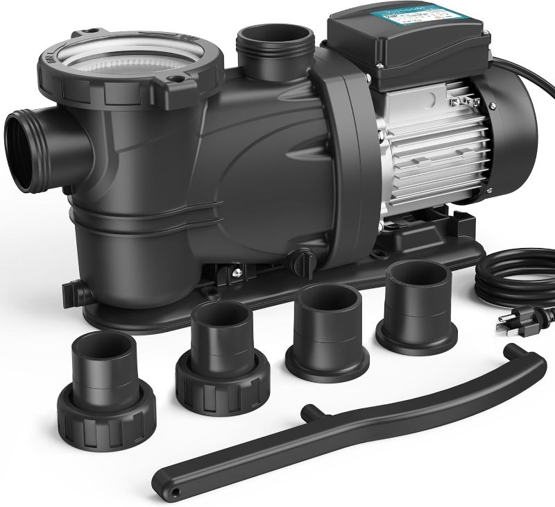 Photo 1 of 2 HP Pool Pump with timer, 8120GPH, 115V, 2 Adapters, Powerful In/Above Ground Self Primming Swimming Pool Pumps with Filter Basket