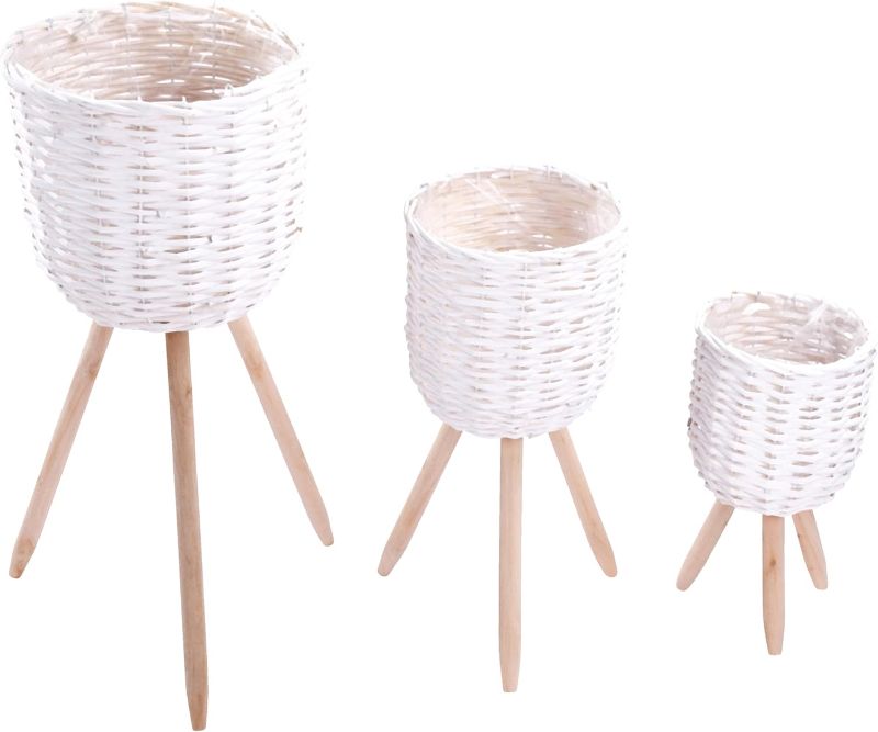 Photo 1 of ***USED**PARTS ONLY***SOLD AS IS**NO RETURNS**ALL SALES ARE FINAL**MISSING 2 LEGS****Hallops Rattan Planter with Stand - Set of 2- Rattan Plant Pot with Legs for Home and Garden Decor - Flower Pot for Indoor Use - Wicker Planter - 