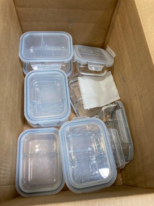 Photo 2 of 10 Pack Glass Meal Prep Containers 2 Compartment, Glass Food Storage Containers with Lids, Airtight Glass Lunch Bento Boxes, BPA-Free & Leak Proof (10 lids & 10 Containers) - Grey Gray