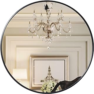 Photo 1 of 20 inch Black Round Mirror, Bathroom Mirror for Wall, Wall-mounted Circle Mirror for Living Room Decoration, Wall De