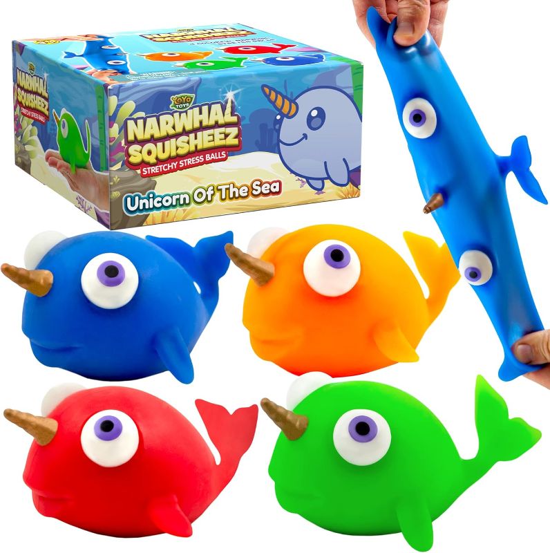 Photo 1 of 
YoYa Toys Narwhal Squisheez Squishy Stress Relief Balls (Set of 4) | Stretchy Fidget Animal Shaped Toys for Boys, Girls & Adults | Colorful Fish Stretch..