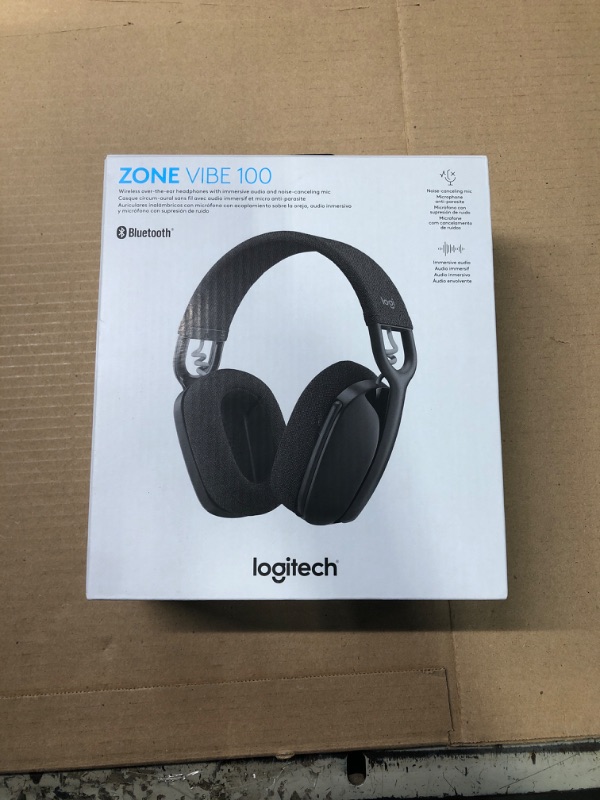Photo 1 of Logitech Zone Vibe 100 Lightweight Wireless Over Ear Headphones with Noise Canceling Microphone, Advanced Multipoint Bluetooth Headset, Works with Teams, Google Meet, Zoom, Mac/PC - Graphite