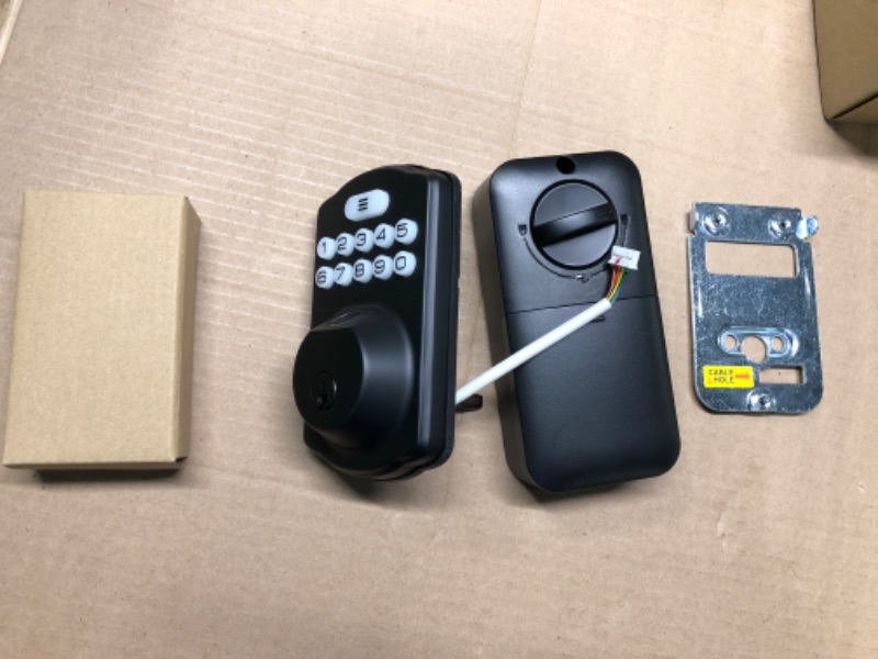 Photo 2 of ****USED** BOX IS DAMAGED*** Veise Fingerprint Door Lock Set, Keyless Entry Door Lock, Front Door Handle Sets, Electronic Keypad Deadbolt with Lever Handle, 2 Keys, Auto Lock, Code Door Lock, Easy Install, Matte Black