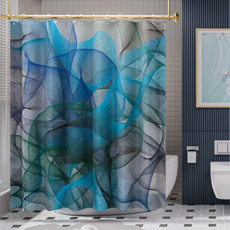 Photo 1 of ** missing hooks**
AmazerBath Shower Curtain Blue, Abstract Black Striped Cloth Shower Curtain Sets with 12 Shower Curtain Hooks, Luxury Rustic Fabric Washable Shower Curtain for Bathroom Home Decor, 72x72 Inches 